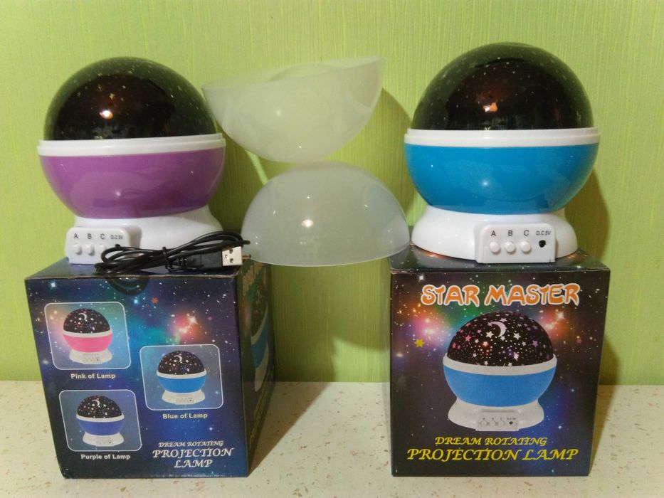 USB, 3 AAA батарейки звездное небо. Вращающийся шар, ночник, проектор.
