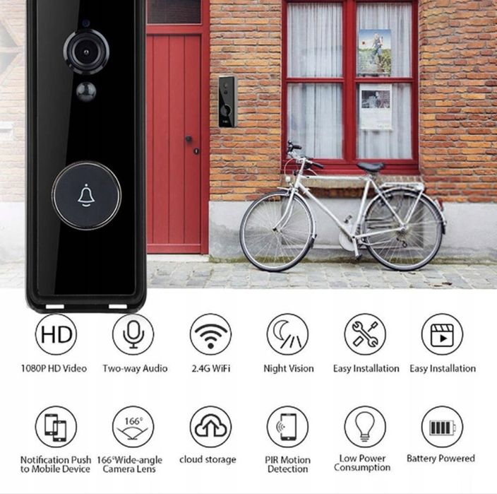 Відеодзвінок Tuya Smart WiFi 1080P з камерою, PIR та записом на SD, 18650