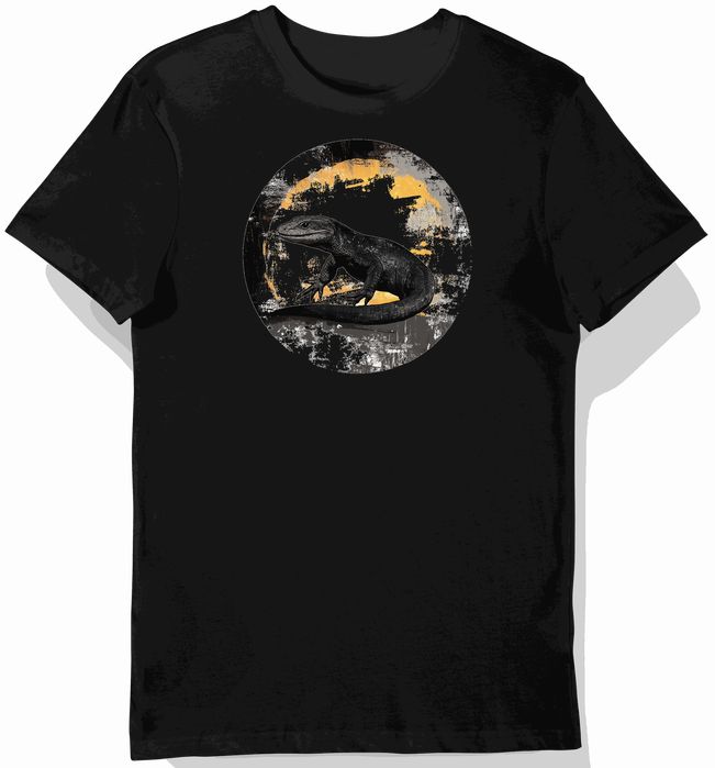 Koszulka męska czarna z nadrukiem warana w cieniu XXL