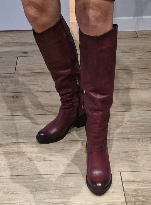 Carrini skórzane kozaki damskie bordo 39