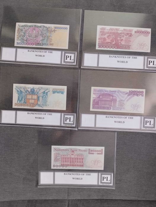 Polska zestaw 5 sztuk banknotów z 1993 roku