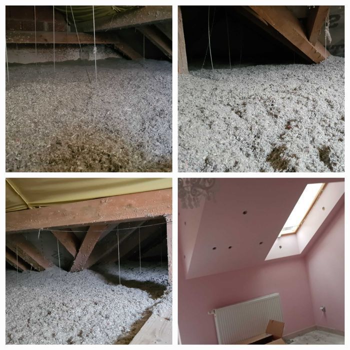 Wdmuchiwanie - Celuloza wełna skalna szklana mineralna wiązary sufity podwieszane izolacja ścian poddaszy stropodach docieplenie termomodernizacja