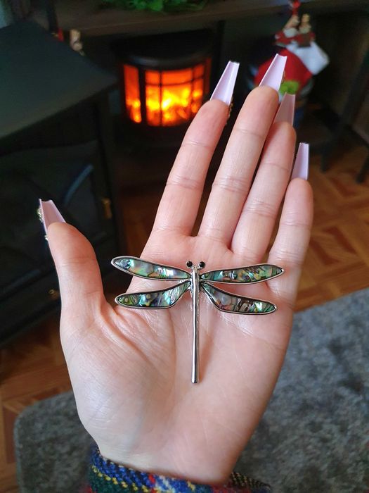 Broche / pregadeira / alfinete de peito libélula com concha