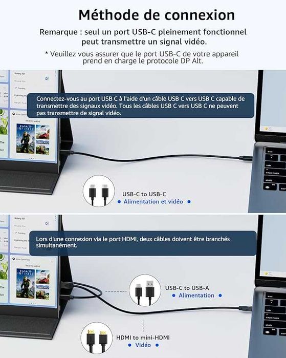 Yodoit Przenośny monitor, 15,6-calowy wyświetlacz IPS 1920 × 1080P FHD