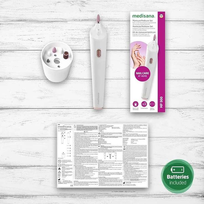 Zestaw Medisana MP 900 do manicure pedicure LED na baterie 5 nasadek