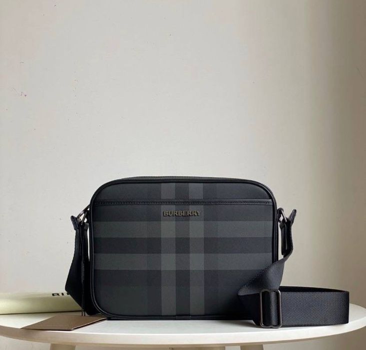 Сумка Burberry Muswell Check шкіряна чоловіча мужская чорна канва
