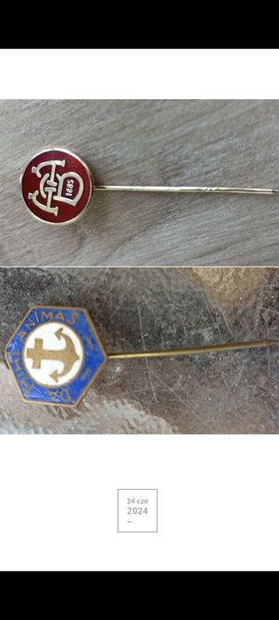 Dwie stare unikatowe szpile pinezy ozdobne