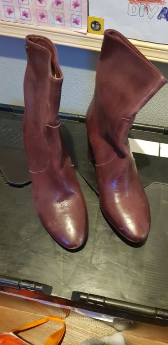 Nowe skórzane kozaki wiosenne obcas burgund 39 fred de la bretoniere