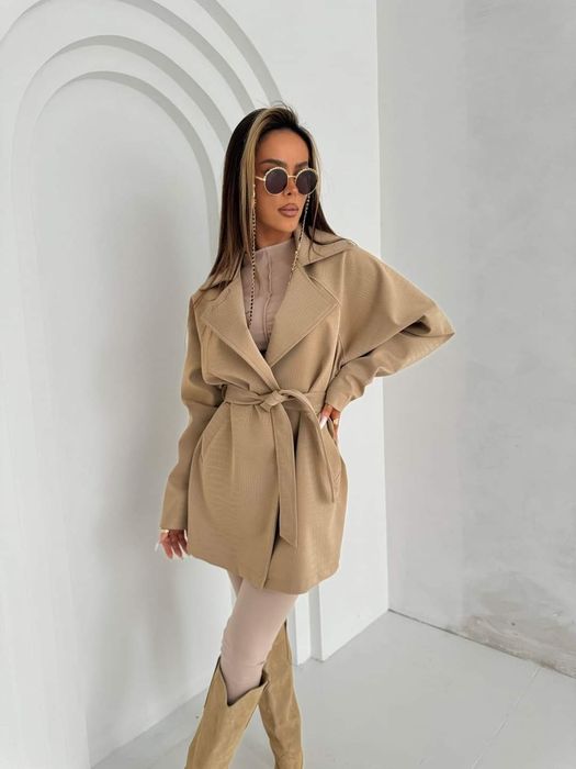 Płaszcz damski LaManuel Lady First Uni ekoskorka czarny beżowy camel c