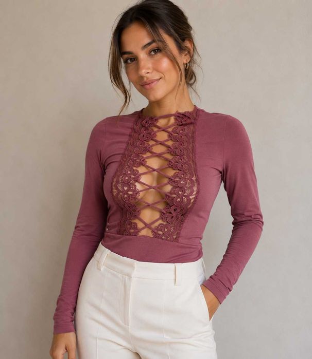 Body Różowe Sznurki Sexy Bik Bok XS 34 Koronka