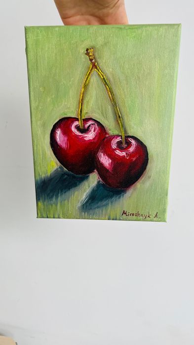 Oryginalny obraz olejny „Wiśnie” – 18×24 cm