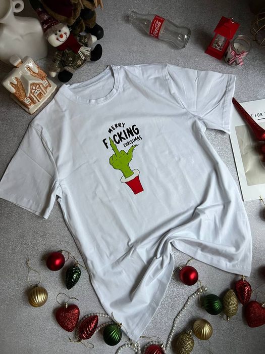 Новорічні оверсайз футболки з Грінчем, біла футболка Grinch mode