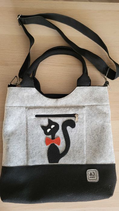 Torba torebka na ramię filcowa z kotem