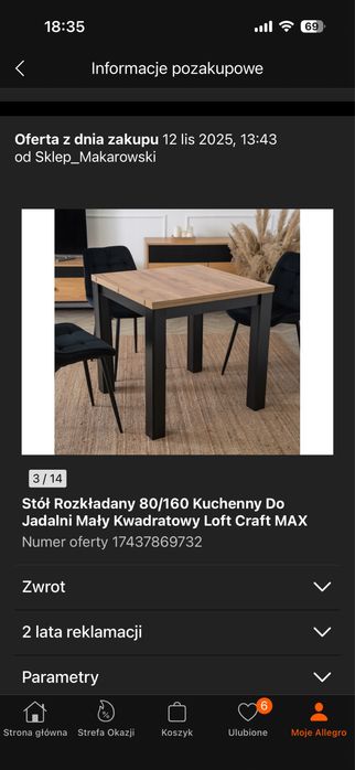 Stol rozkladany loft