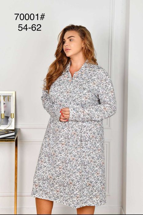 Женская ночная рубашка теплая с начесом трикотаж / Ночнушка 54р-62р