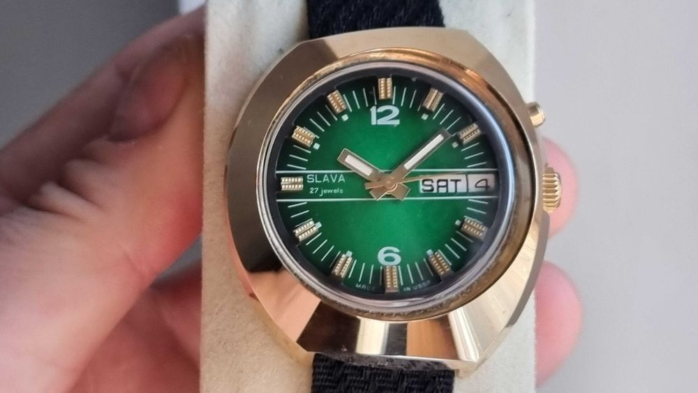 Slava Asymetryczna Sława - CCCP - USSR - Pozłacana - Automatic - NOS !