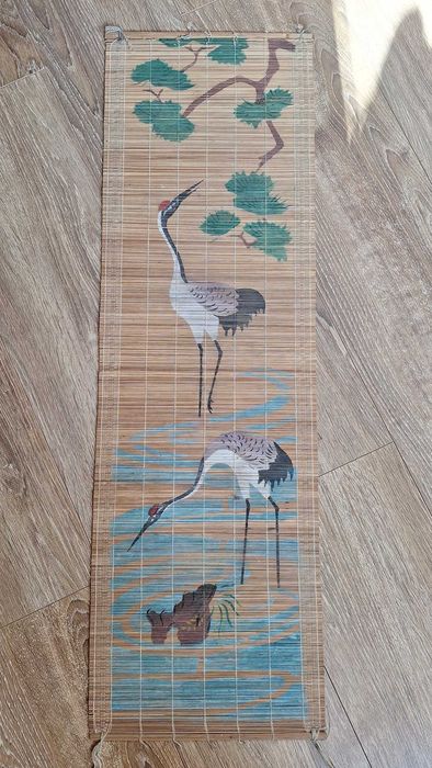 Mata bambusowa vintage bociany i miłorząb orient