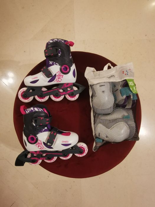 Patins da marca Oxelo Play5 + proteções patins/Skate/Trotinete
