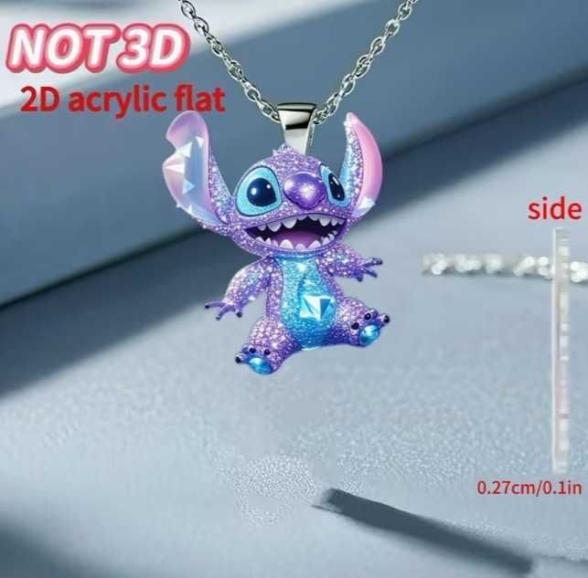 TOP – naszyjnik Stitch 2D płaski akrylowy, łańcuszek 45 cm, nowy