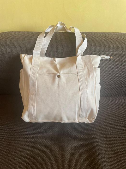 Torba materiałowa torebka na ramię plażowa z kieszeniami shopper beż