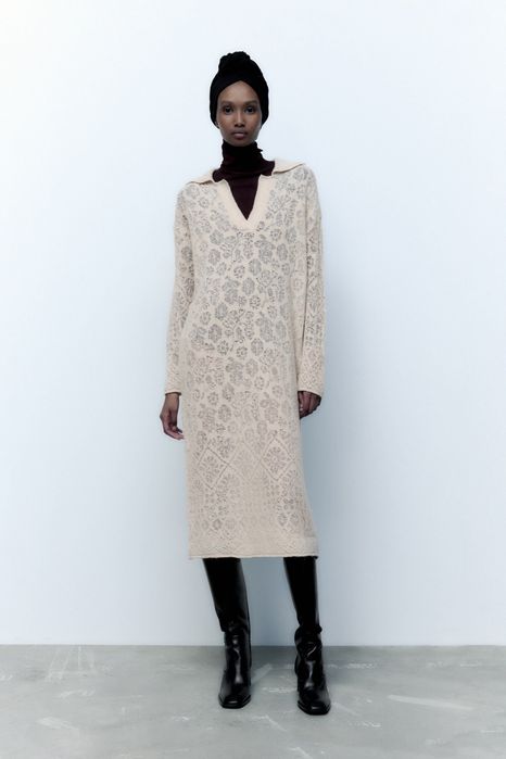 Zara sukienka z dzianiny pointelle