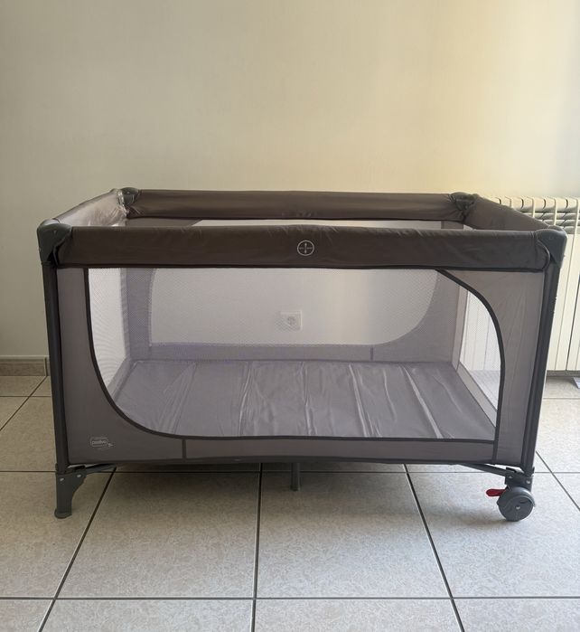 Cama de viagem / Parque de bebé Asalvo Essential (cinzento).Com colchão.