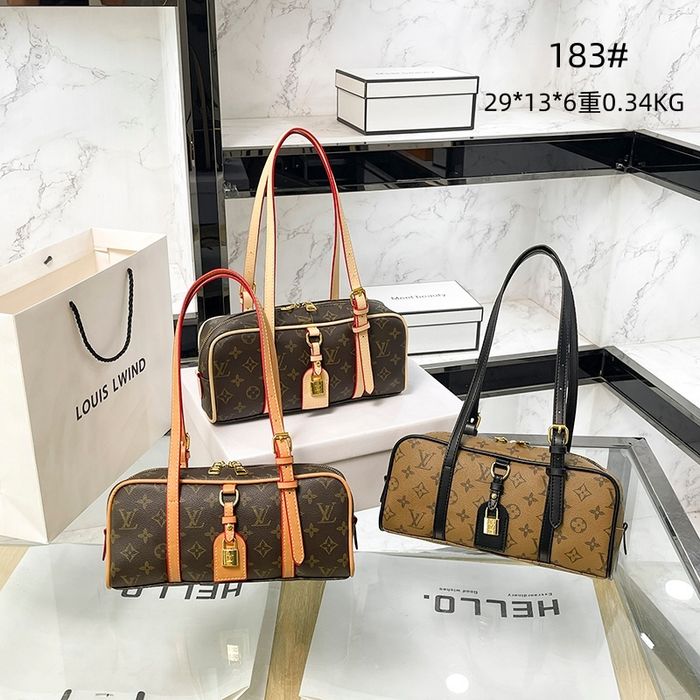 Кожаная женская сумка багет Louis Vuitton на плечо коричневая