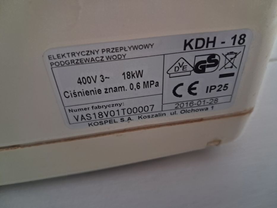 Podgrzewacz wody Kospel KDH-18 trójfazowy 400V