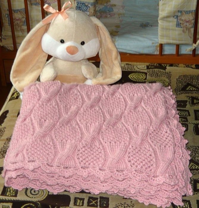 В'язаний спицями плед "Бантики", 100% шерсть.