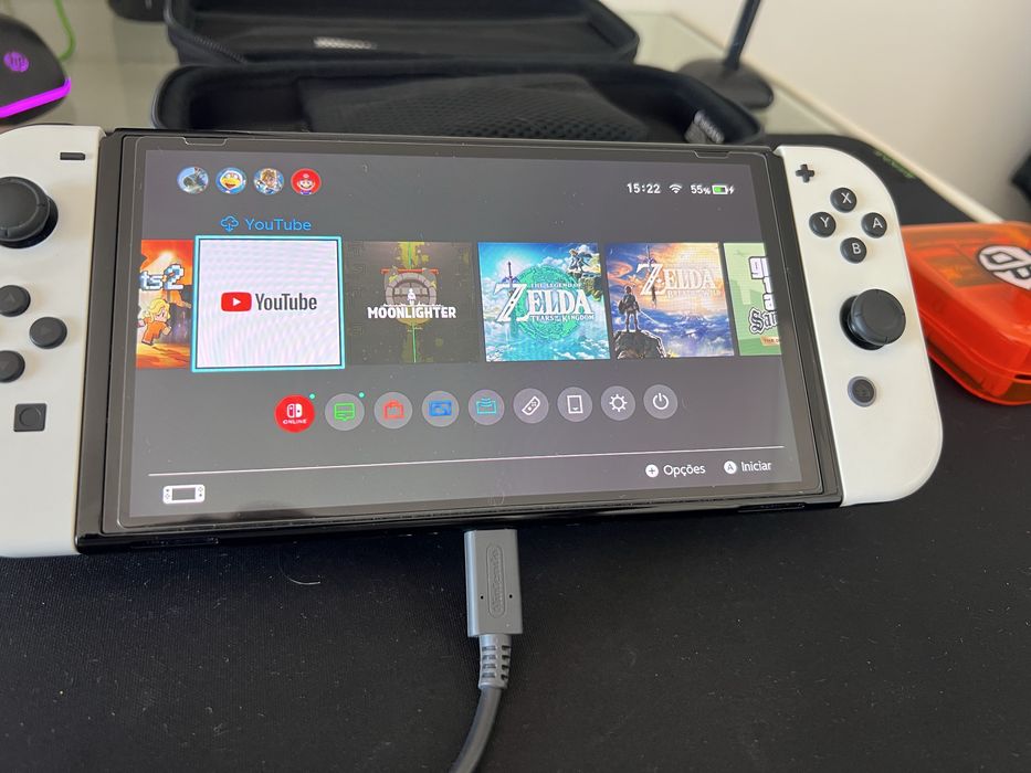 Switch OLED com extras + Wii Sports