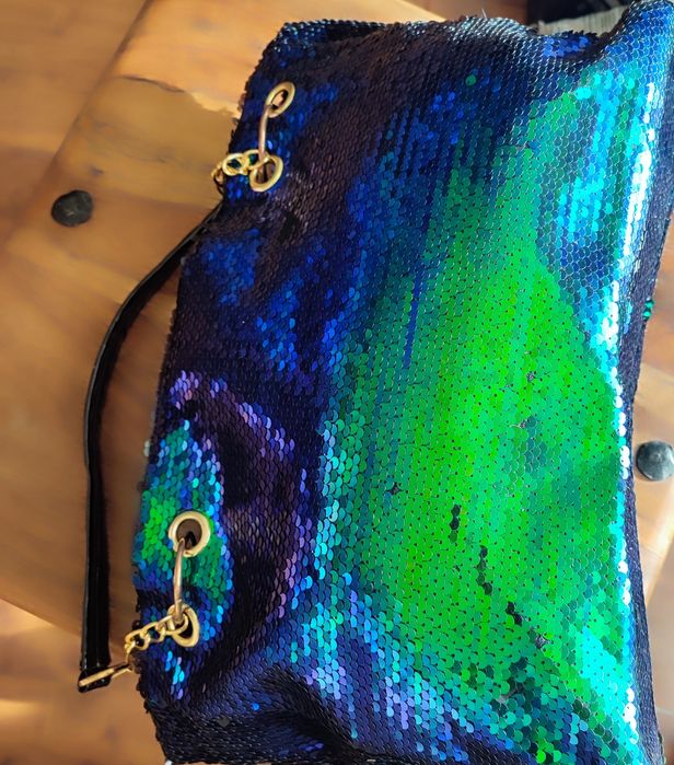 Cekinowa  torba zielono niebieska