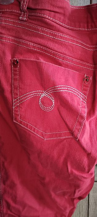Spodnie damskie ala jeans kieszenie rozciągliwe czerwone L XL