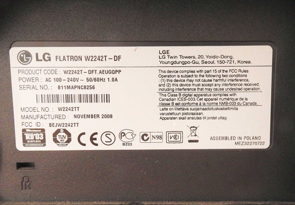 Monitor komputerowy LG Flatron 22 cale