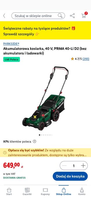 Komplet: PARKSIDE 40V kosiarka akumulatorowa +2szt. aku 4Ah +ładowarka