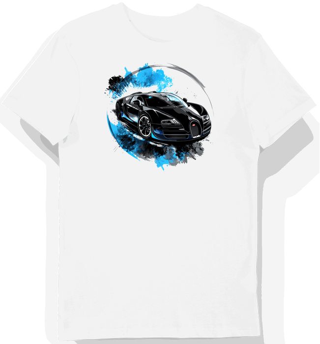 Koszulka męska biała z wyjątkowym motywem sportowego auta L