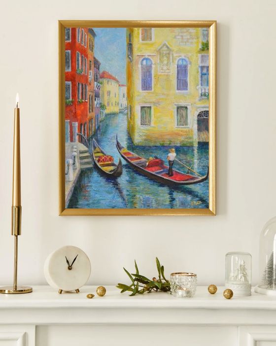 Wenecja.Gondola.Obraz ręcznie malowany na prezent.Weduta od autora.