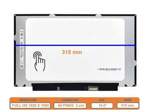 Ecrã de portátil 14" 1080p 40pin 315mm c/Touch