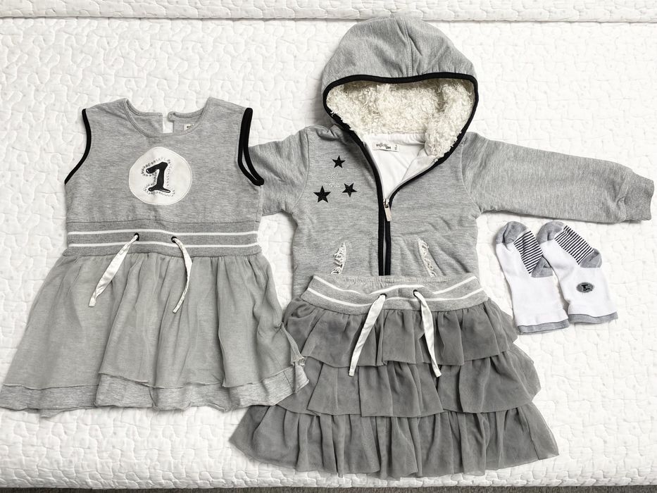 Bluza,Sukienka/ tunika 92,spódniczka 98, skarpetki Wójcik roz. 92, 98