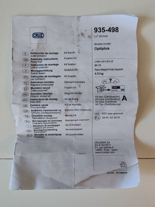CRUZ Kit de Fixação 935-498