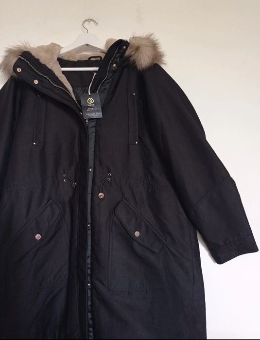 Czarna kurtka zimowa parka Next ,przedłużany płaszczyk rainwear rozmiar 46