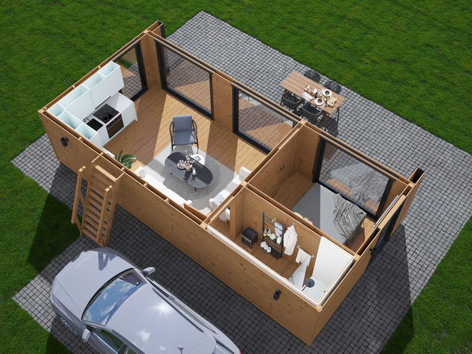 DOMEK 35m2 na ROD domek 4x4 taras 4x4 MDN10A biuro gabinet siłownia