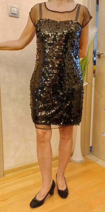 Sukienka czarna imprezowa przed kolano ,cekiny Glamorous rzm 38/M/10