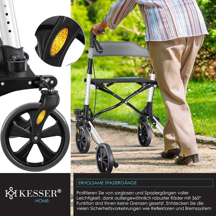 Aluminiowy chodzik, lekki,podróżny z wyposażeniem KESSER , Szary