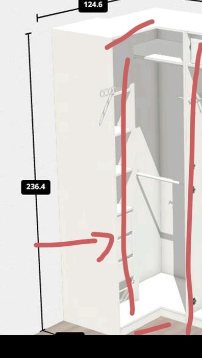Módulo IKEA PAX 236x58 cm com 2 varões + porta espelho