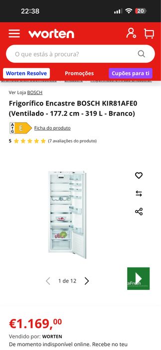 Frigorífico Encastre BOSCH Serie 6  KIR81AFE0 (Ventilado ( NOVO)