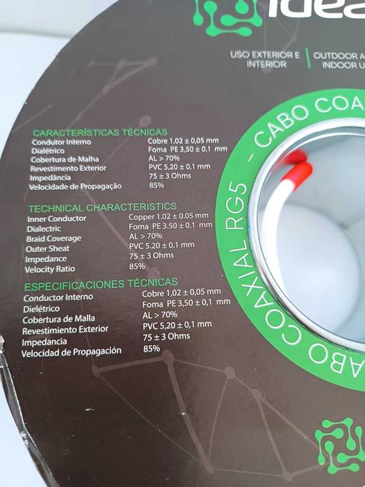 Novidade:Cabo coaxial RG 5 branco – 100 mts – IDEALSAT