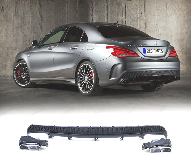 DIFUSOR MERCEDES CLA C117 13-16 LOOK AMG CLA45 PRETO + PONTEIRAS DE ESCAPE