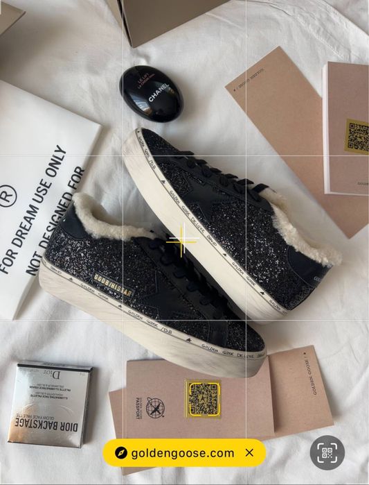 Голден гуз гусс в наявності чорная golden goose кеди кроссовки со звездой С блестки С мехом з хутром теплі Тёплые на осінь зима блестки чорні Чёрные