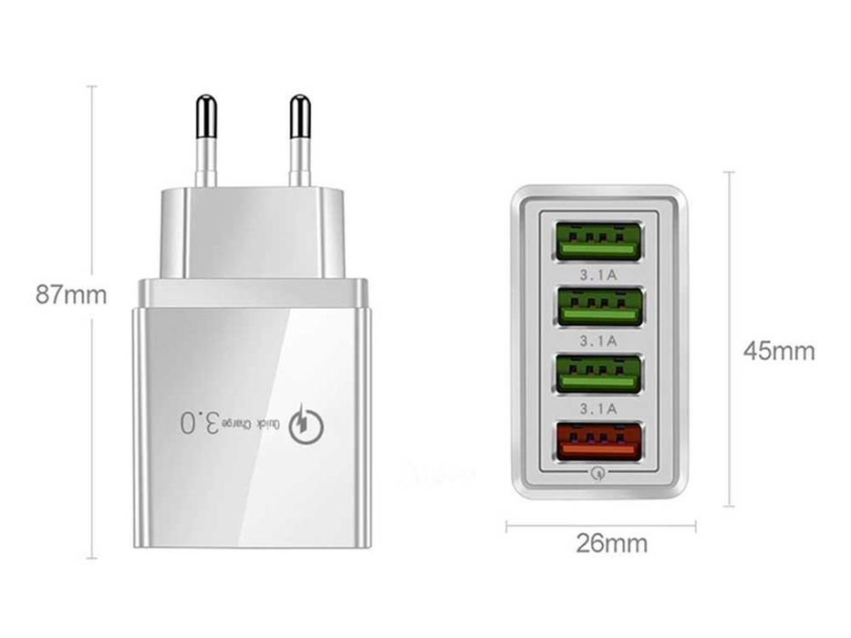 ŁADOWARKA SIECIOWA Szybka 4xUSB Quick CHARGE 3.0 Dobra Jakość. Super