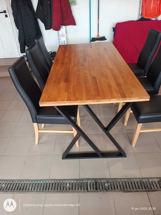 Nowy stół dębowy loft i 6 krzeseł